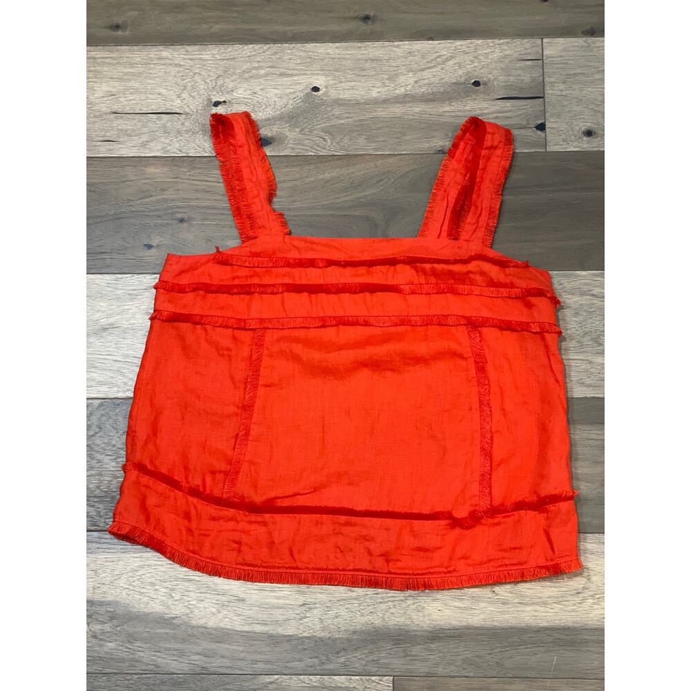 J.Crew 100% Linen Fringe Detail Top Orange Size 14 - Picture 5 of 8